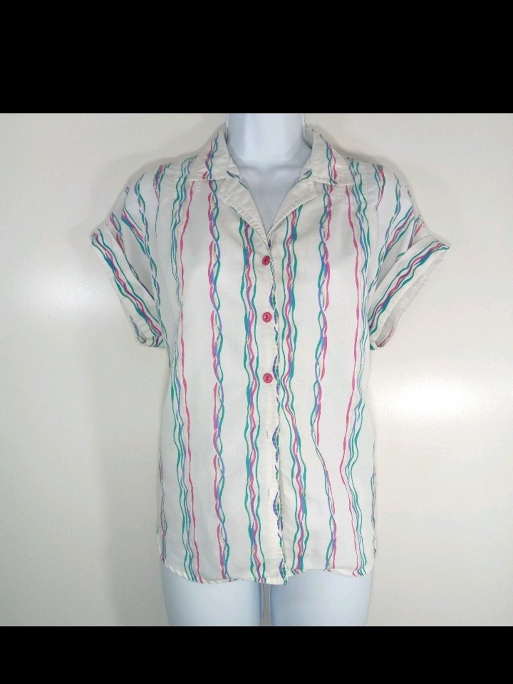 Vtg Cabrais Womens Large Oversized Sleeve Striped Shirt Rainbow Vacation